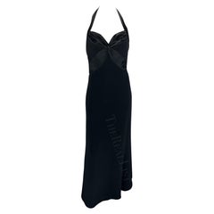 Vintage S/S 1997 Bob Mackie Runway Black Halterneck Satin Panel Backless Gown