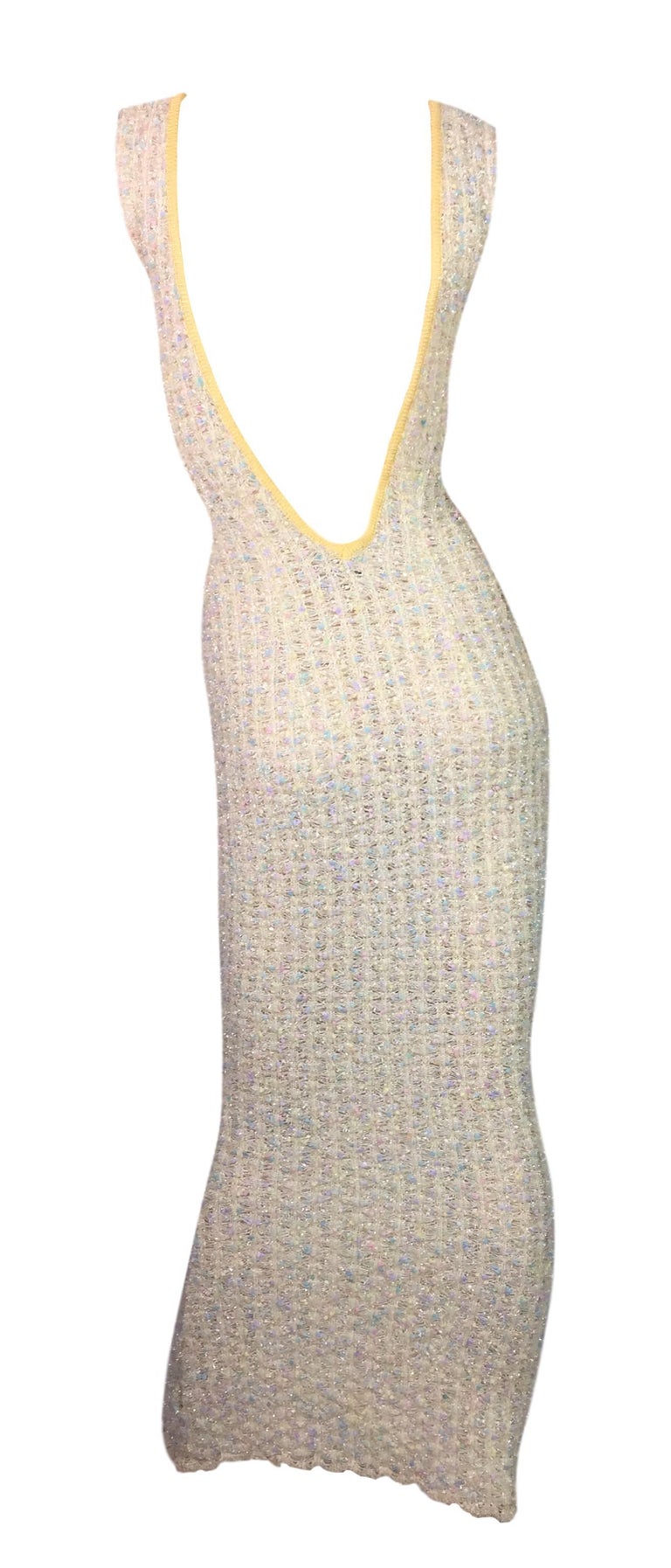 S/S 1997 Chanel Sheer Knit Plunging Back Confetti Tweed Wiggle Long ...