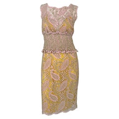 S/S 1997 Chloé by Karl Lagerfeld Runway Sheer Pink Lace Marigold Silk Skirt Set