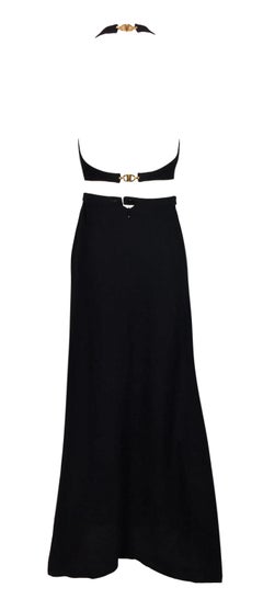 S/S 1997 Christian Dior Gianfranco Ferre Gold Buckles Black Crop Top & Skirt Set