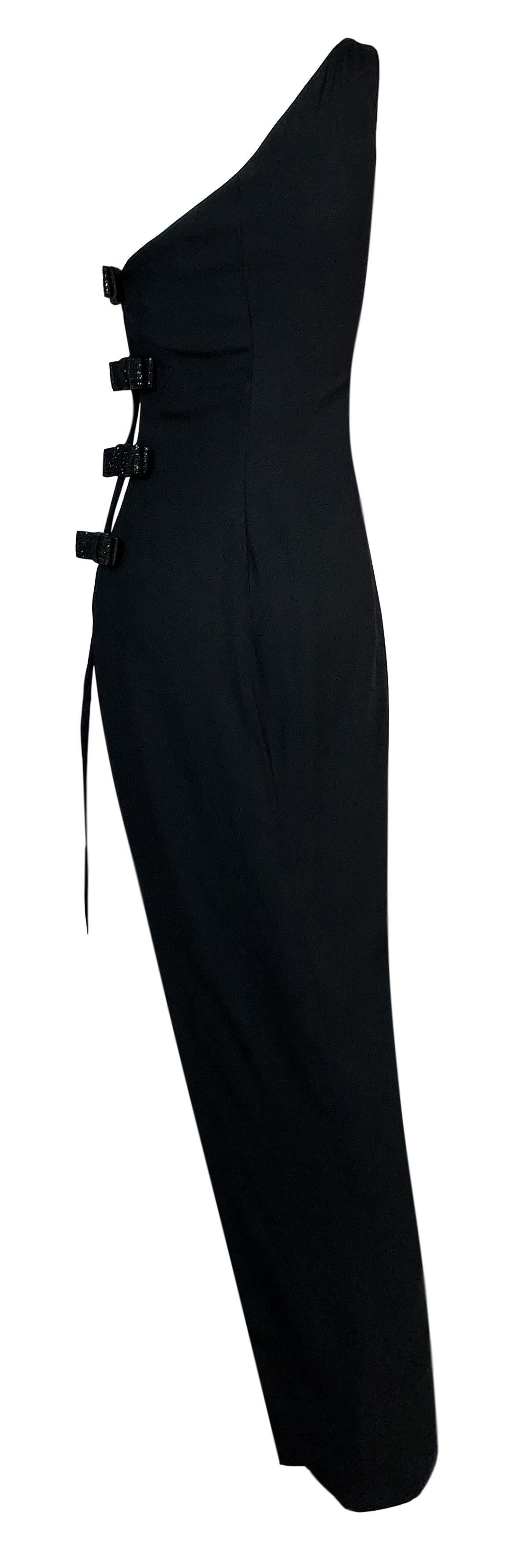 S/S 1997 Christian Dior Runway Black One Shoulder Cut-Out High Slit Maxi Dress In Good Condition In Yukon, OK