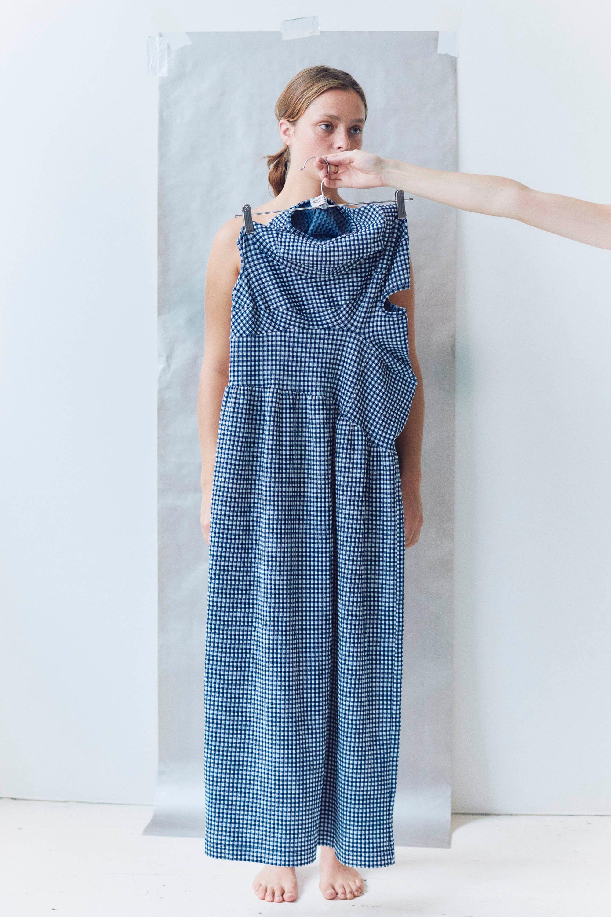 S/S 1997 Comme des Garcons Robe de chambre ‘Lumps and Bumps’ / Body Meets Dress blue and white gingham dress. Iconic. In excellent condition. 
