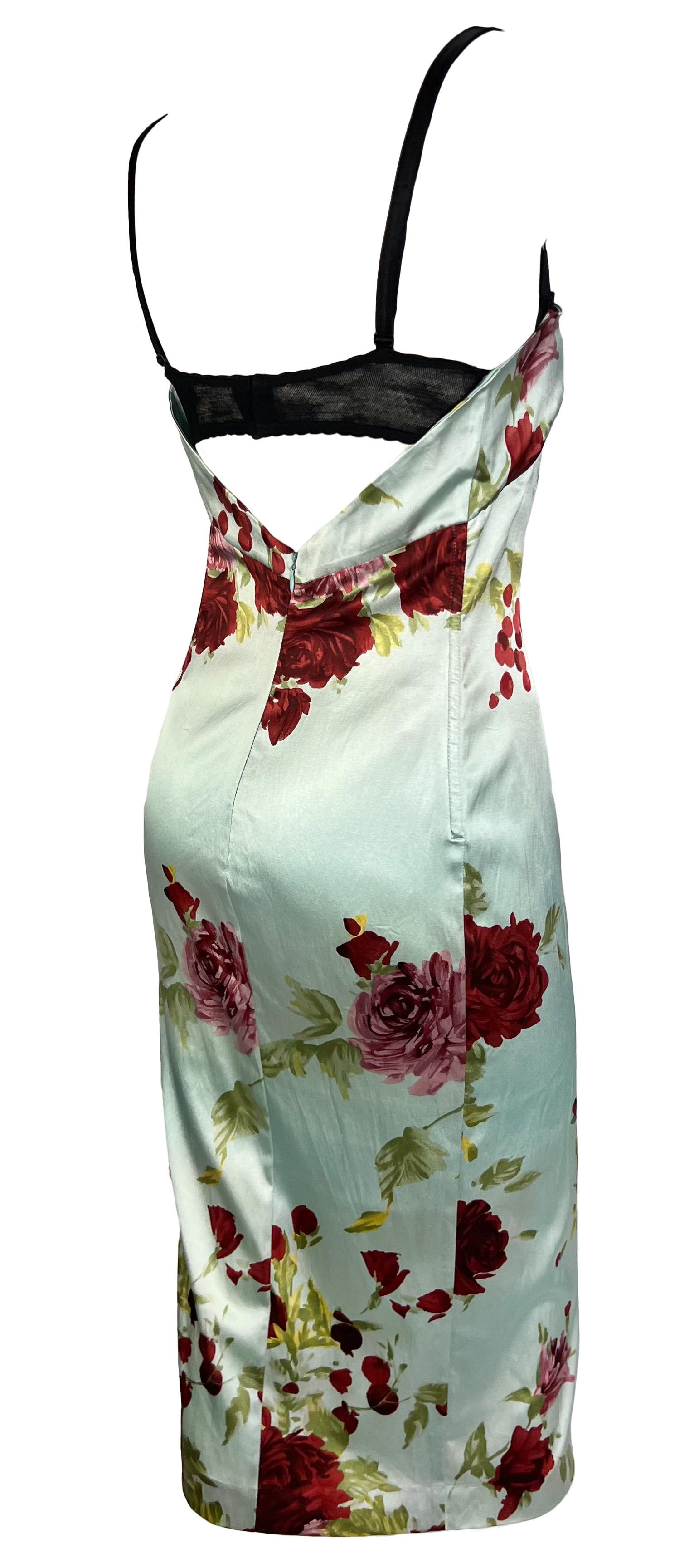Women's S/S 1997 Dolce & Gabbana Baby Blue Satin Floral Print Backless Midi Dress
