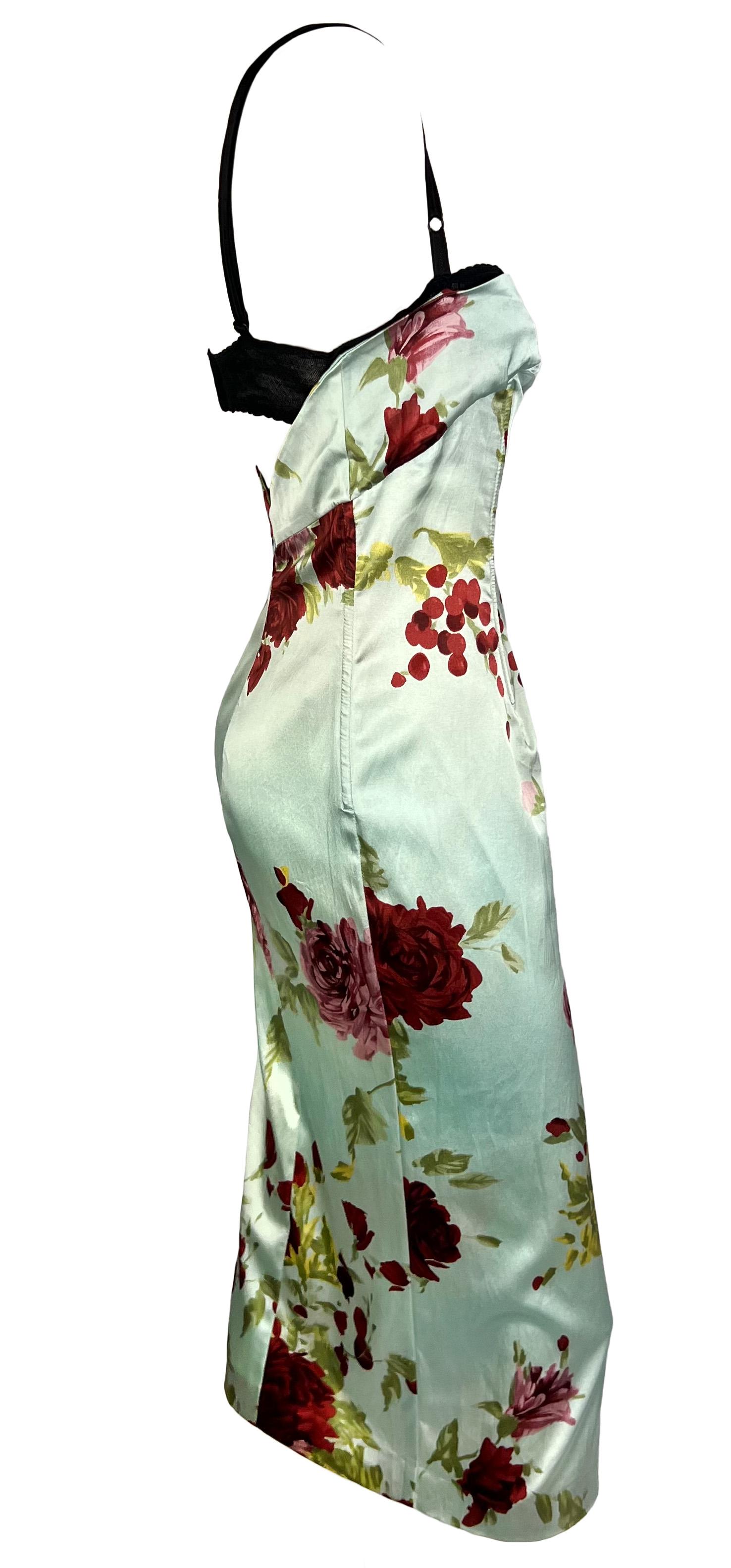 S/S 1997 Dolce & Gabbana Baby Blue Satin Floral Print Backless Midi Dress 1