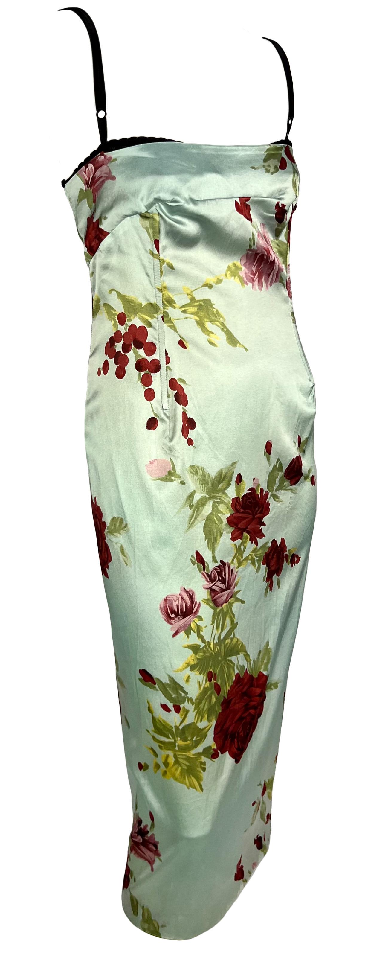 S/S 1997 Dolce & Gabbana Baby Blue Satin Floral Print Backless Midi Dress 2