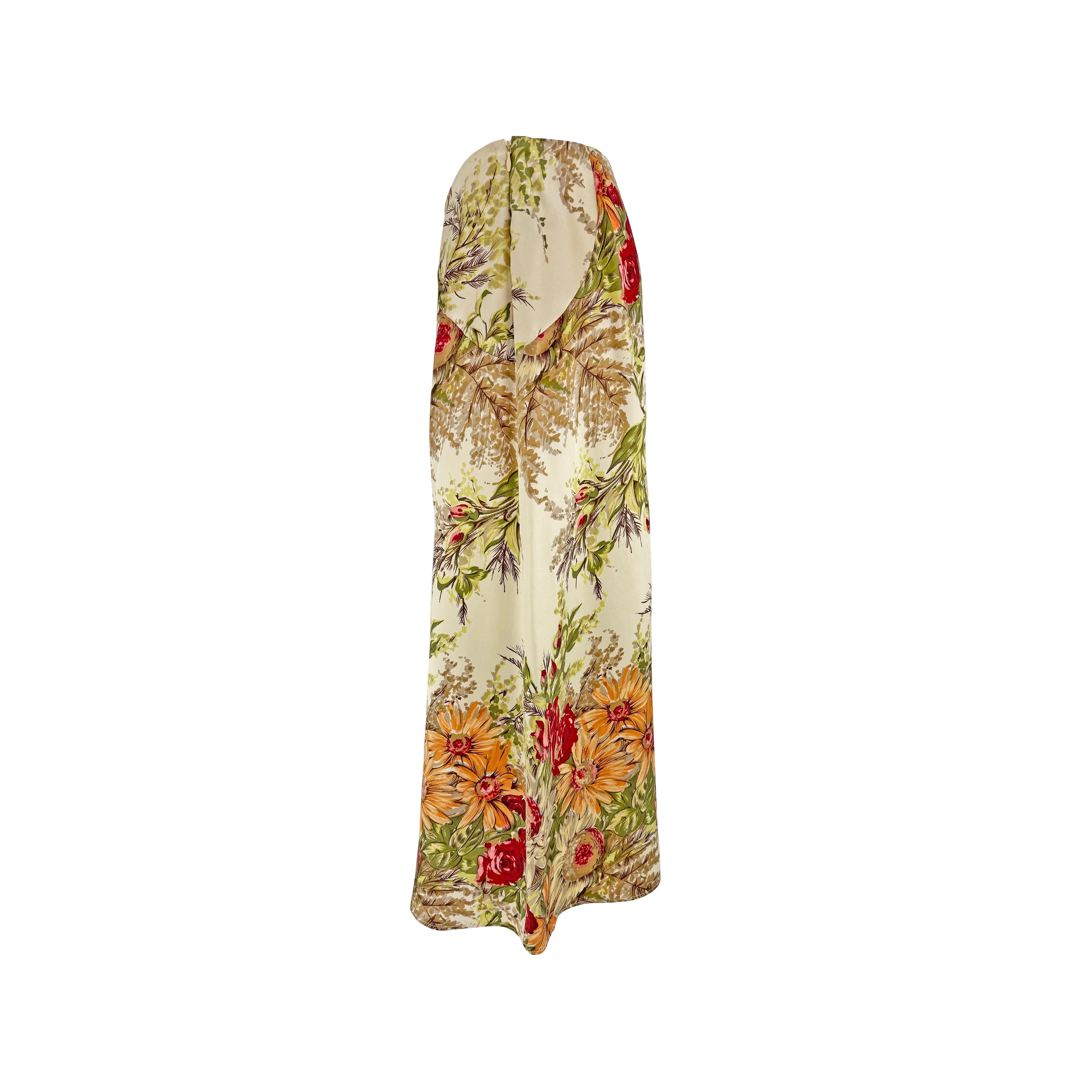 Donna P/E 1997 Dolce & Gabbana - Gonna midi in raso beige con stampa floreale in vendita