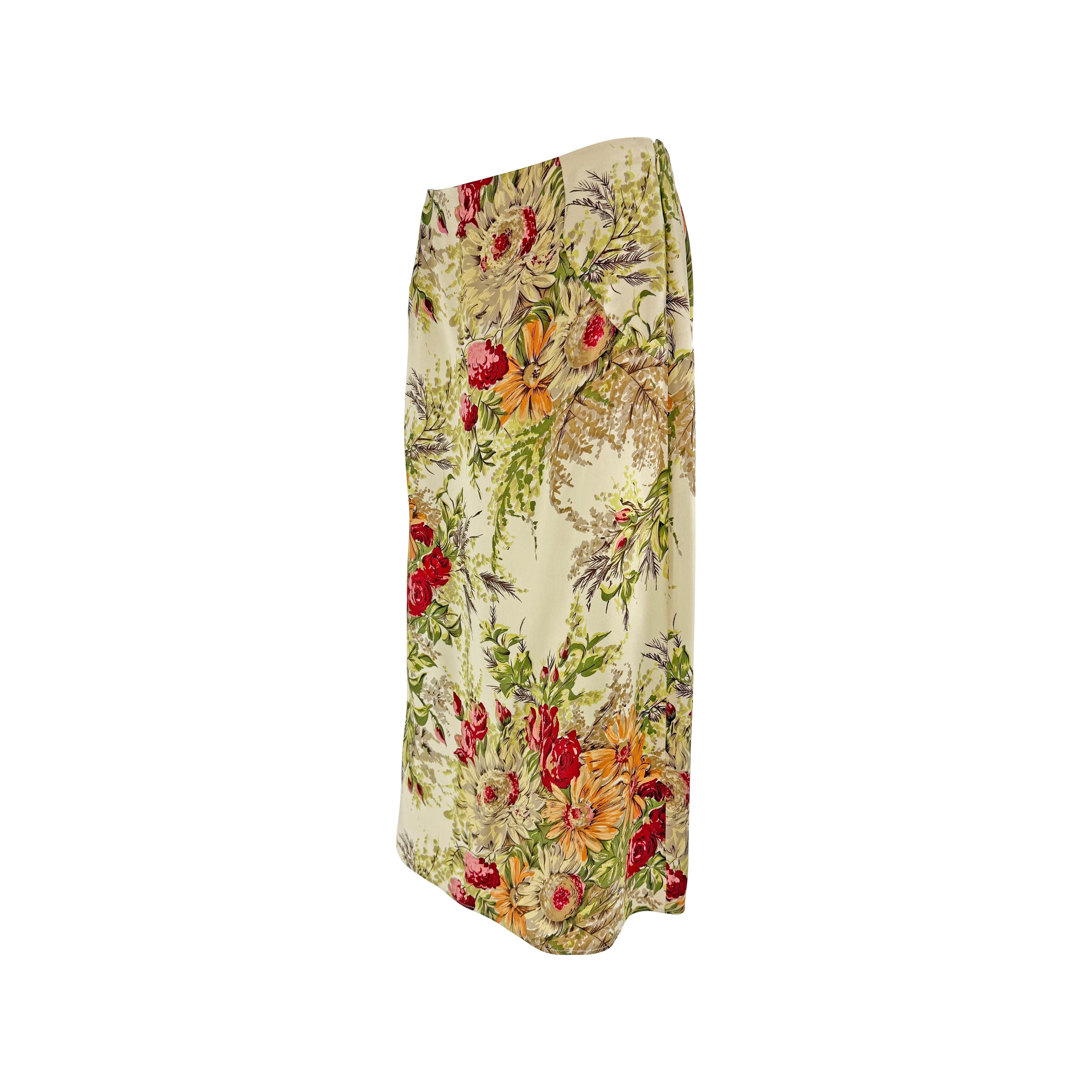 P/E 1997 Dolce & Gabbana - Gonna midi in raso beige con stampa floreale in vendita 1