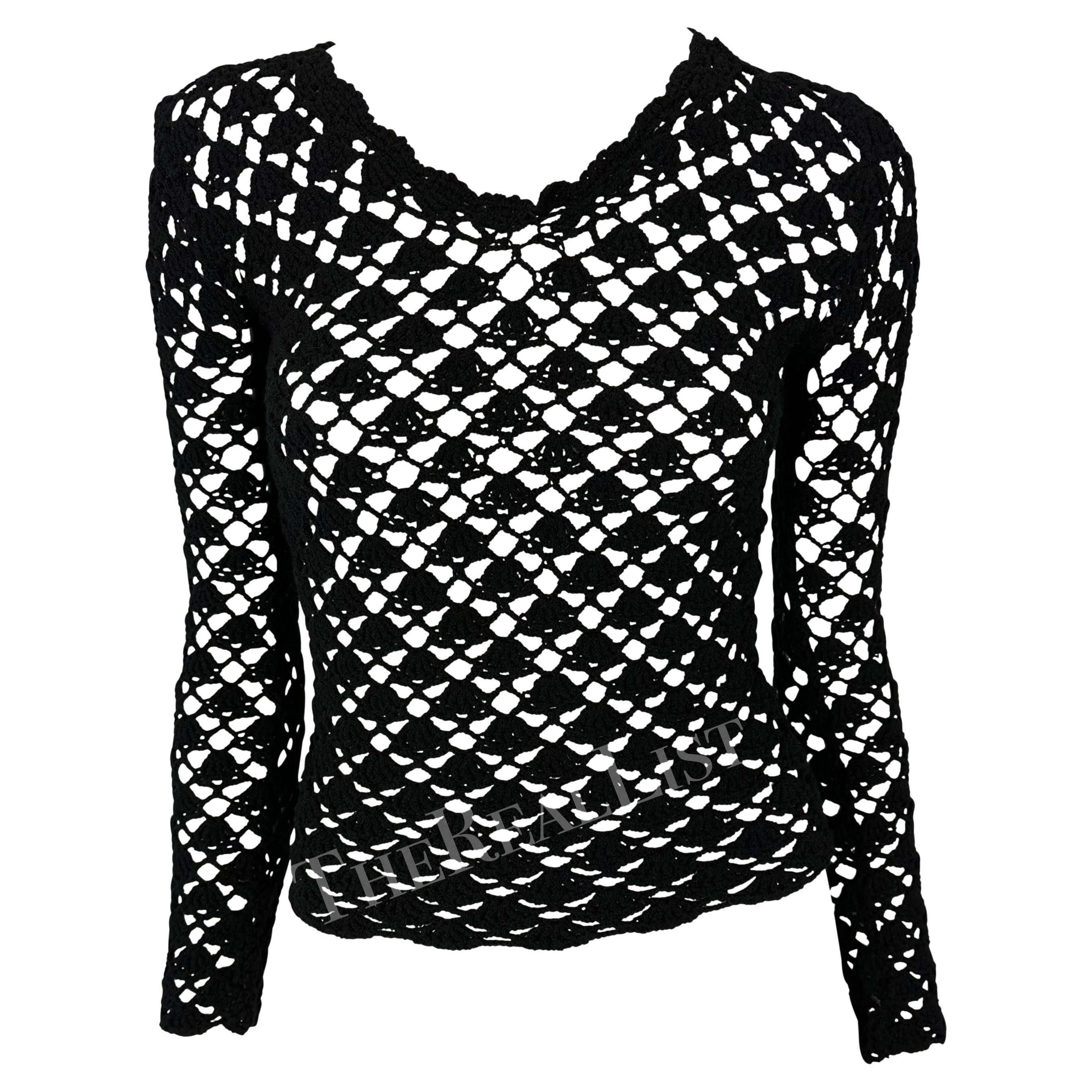 S/S 1997 Dolce & Gabbana Black Crochet Sheer Sweater Top For Sale