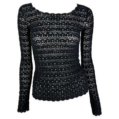 S/S 1997 Dolce & Gabbana Black Floral Crochet Sweater Top