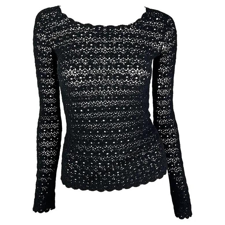 F/S 1997 Dolce & Gabbana Schwarzes geblümtes Häkelpullover-Oberteil