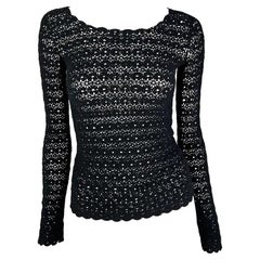 F/S 1997 Dolce & Gabbana Schwarzes geblümtes Häkelpullover-Oberteil