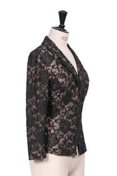 S/S 1997 Dolce & Gabbana Black Floral Lace Jacket Nude Silk Chiffon Lining