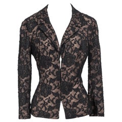 S/S 1997 Dolce & Gabbana Black Floral Lace Jacket Nude Silk Chiffon Lining