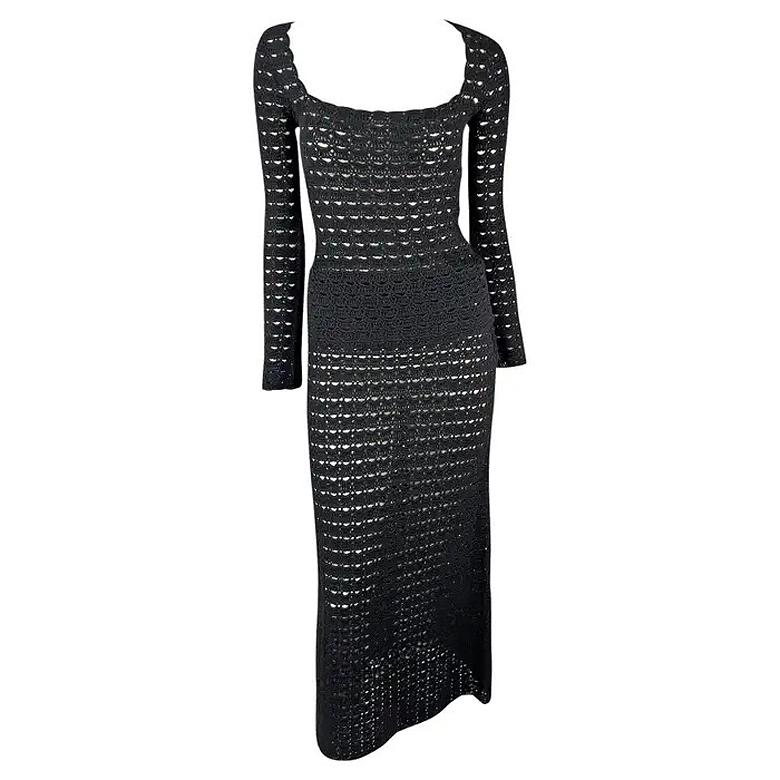 P/E 1997 Dolce & Gabbana - Maxi Gonna in maglia nera all'uncinetto - Gonna Top - Gonna Set