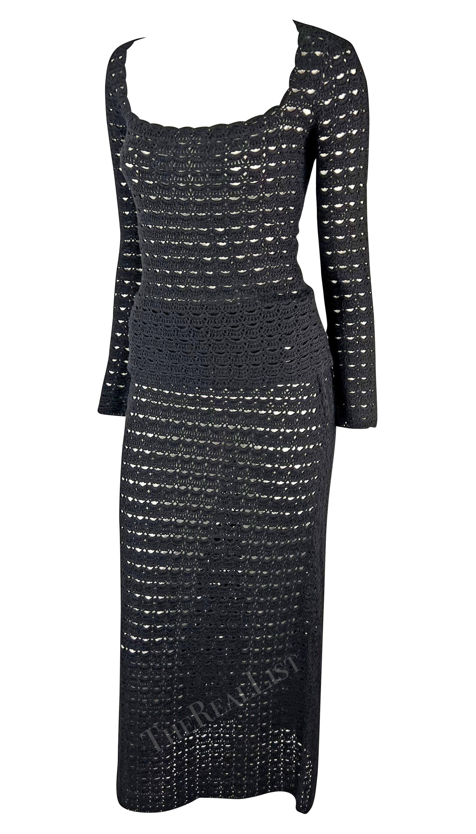 F/S 1997 Dolce & Gabbana Schwarzes gehäkeltes Maxirock-Top-Rock-Set aus Strick im Angebot 2