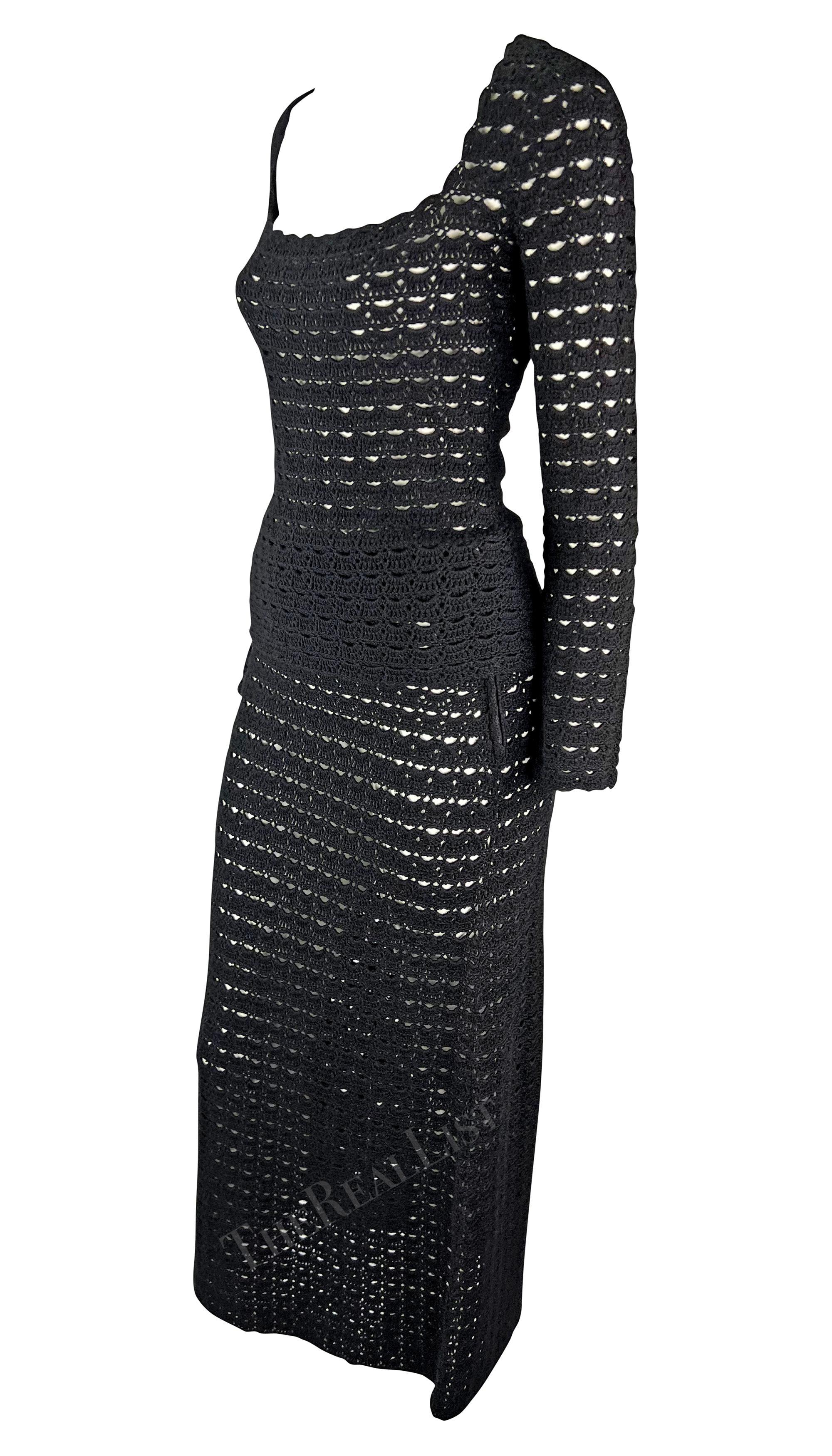 F/S 1997 Dolce & Gabbana Schwarzes gehäkeltes Maxirock-Top-Rock-Set aus Strick im Angebot 3