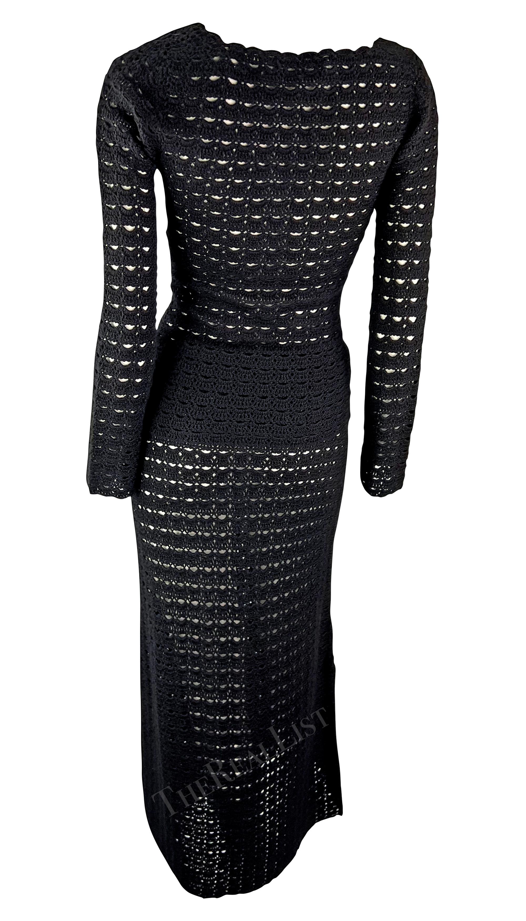 S/S 1997 Dolce & Gabbana Black Knit Crochet Maxi Skirt Top Skirt Set en vente 3