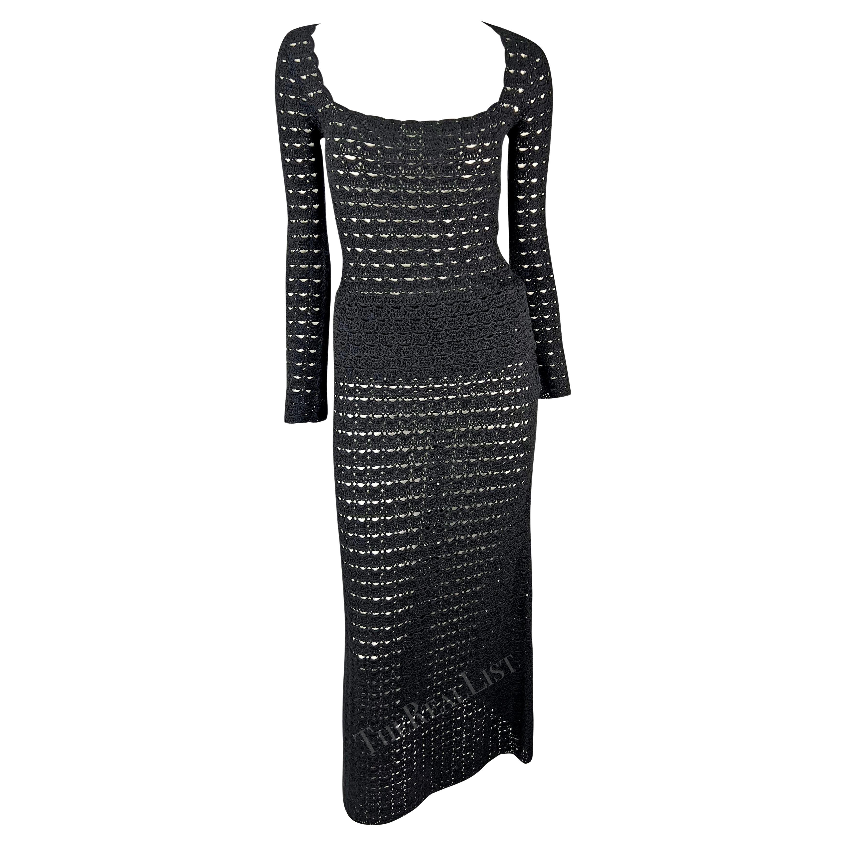 S/S 1997 Dolce & Gabbana Black Knit Crochet Maxi Skirt Top Skirt Set For Sale