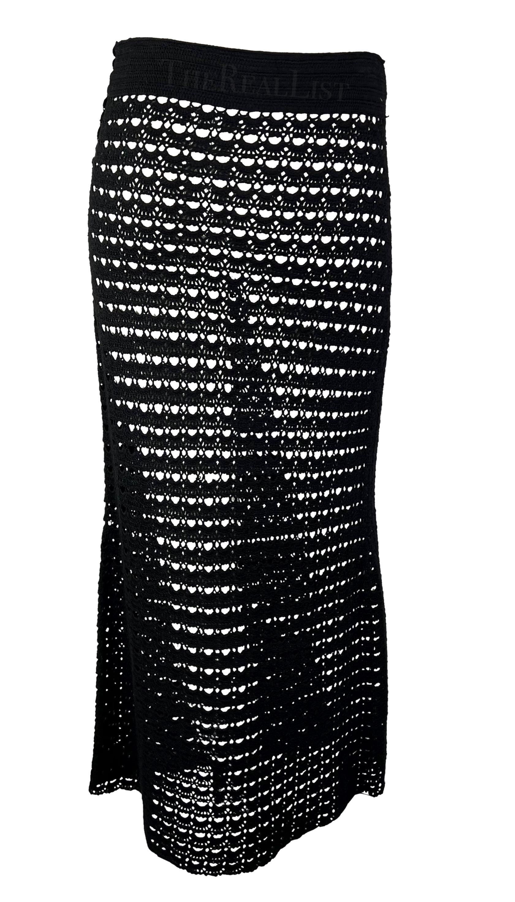 S/S 1997 Dolce & Gabbana Black Knit Crochet Maxi Skirt Wrap Top Skirt Set en vente 6