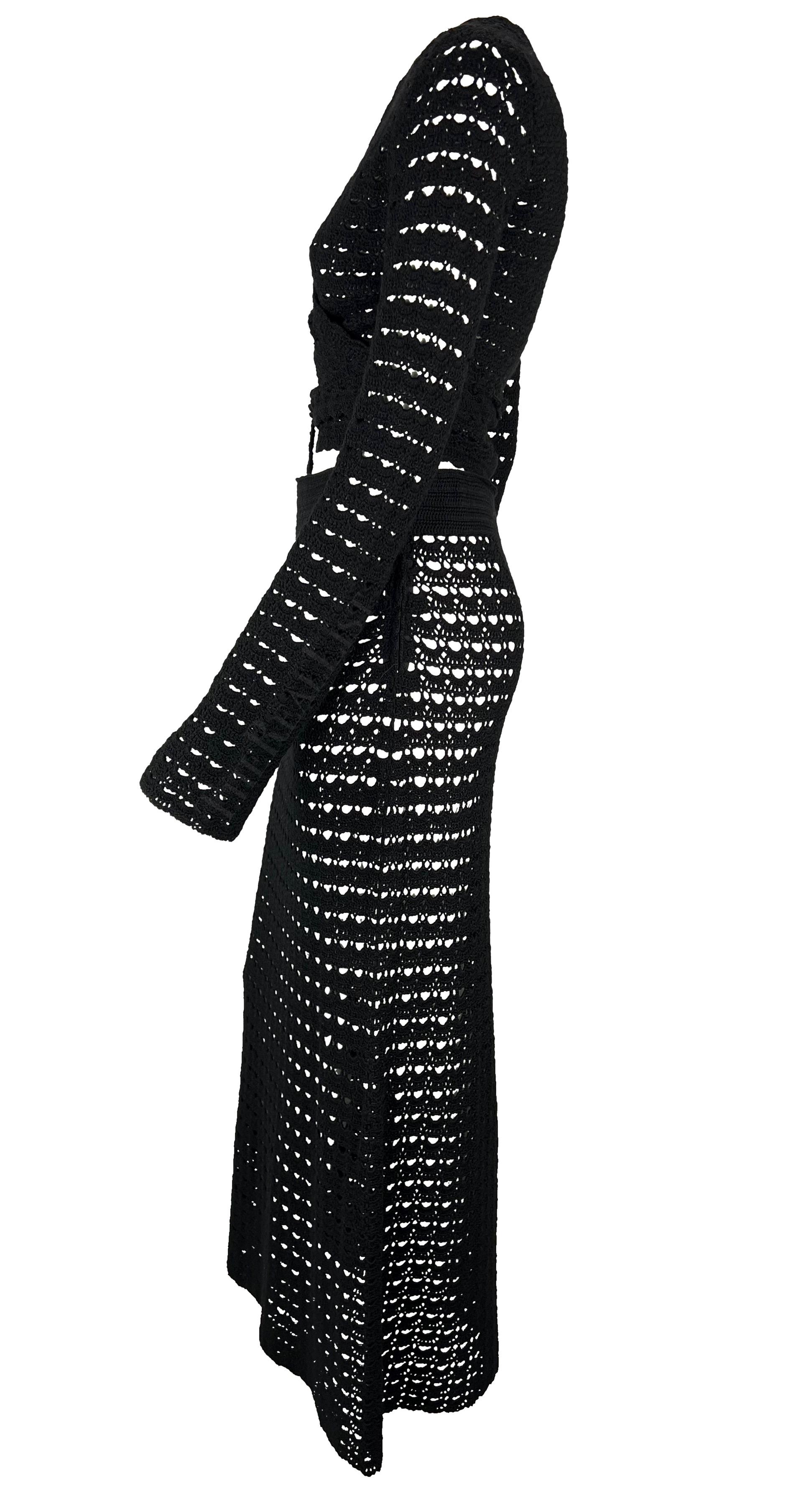 S/S 1997 Dolce & Gabbana Black Knit Crochet Maxi Skirt Wrap Top Skirt Set en vente 2