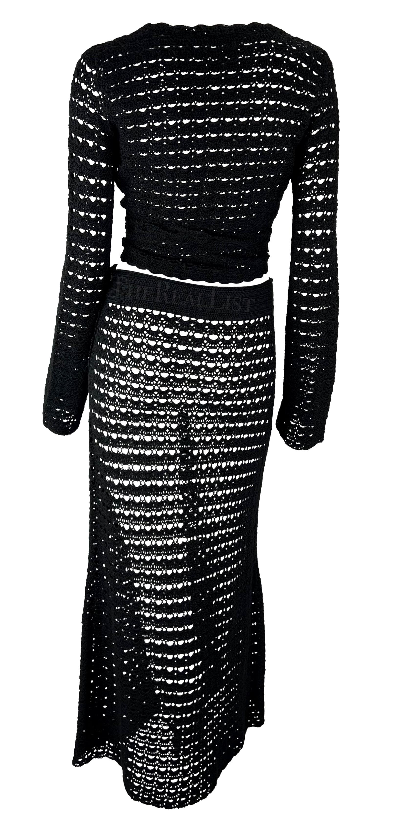 S/S 1997 Dolce & Gabbana Black Knit Crochet Maxi Skirt Wrap Top Skirt Set en vente 3