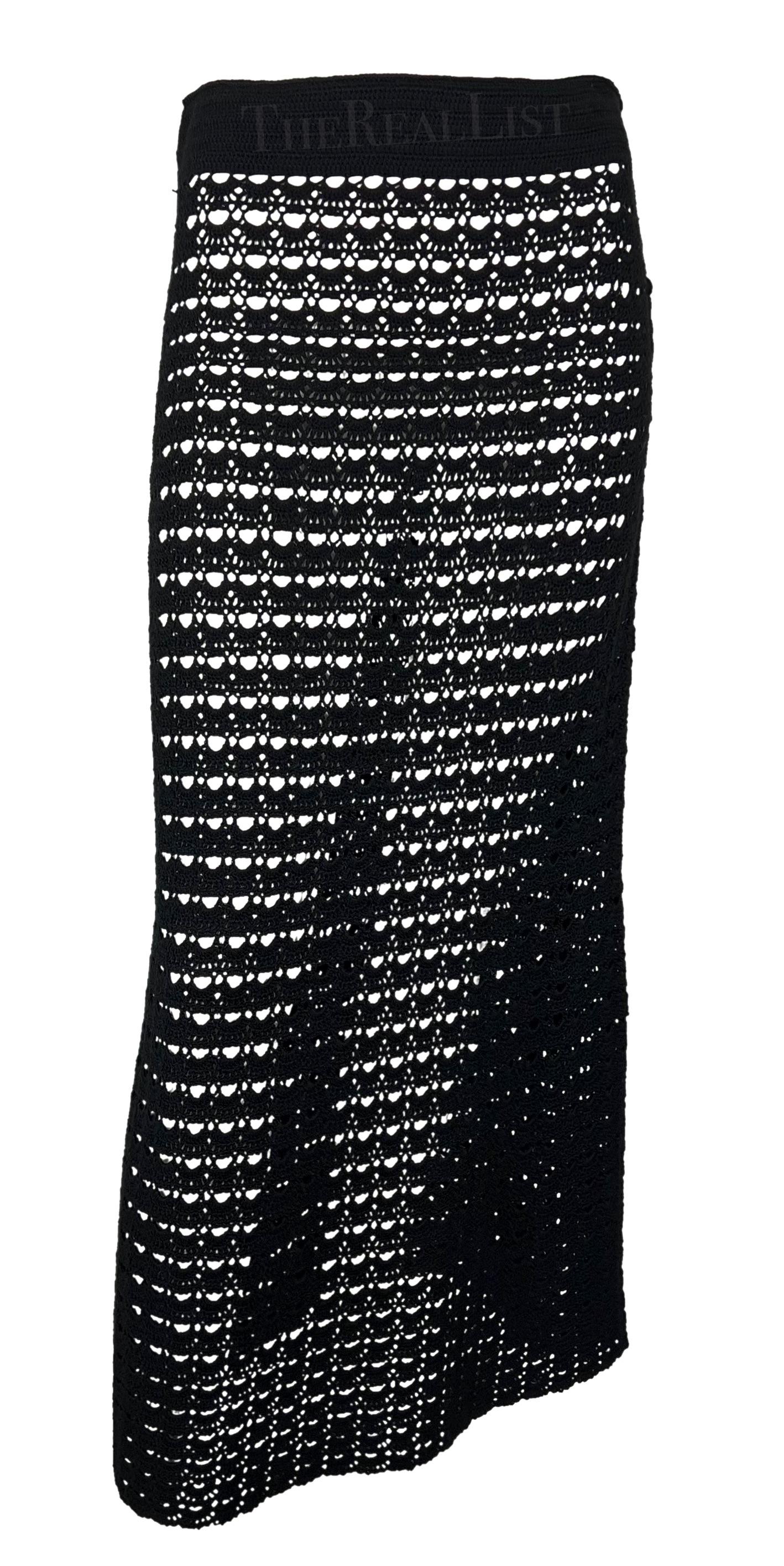 S/S 1997 Dolce & Gabbana Black Knit Crochet Maxi Skirt Wrap Top Skirt Set For Sale 5