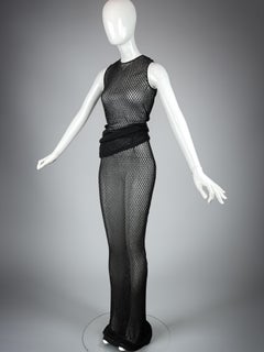 S/S 1997 Dolce & Gabbana Black Sheer Knit Crochet 2-Piece Set Vintage