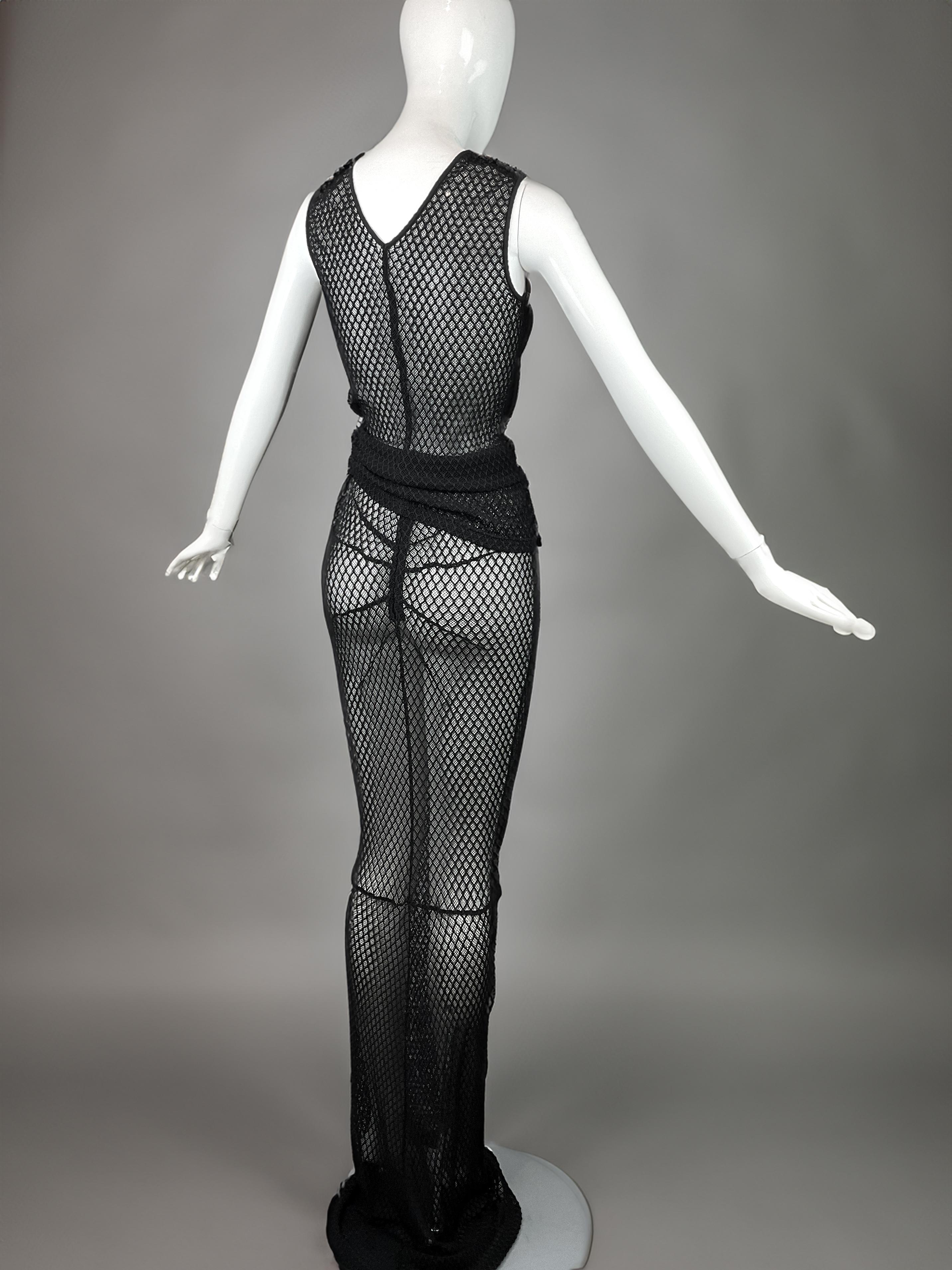 S/S 1997 Dolce & Gabbana Conjunto de 2 piezas de ganchillo negro transparente Vintage Negro en venta