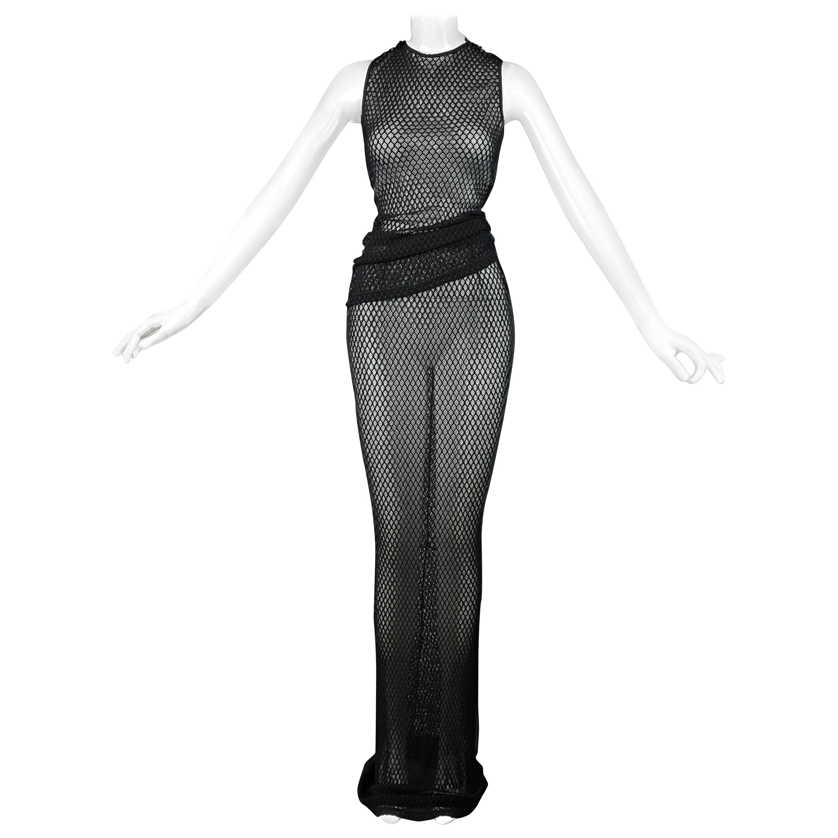 S/S 1997 Dolce & Gabbana Schwarzes durchsichtiges Strick-Häkel-Set 2-piece Set Vintage