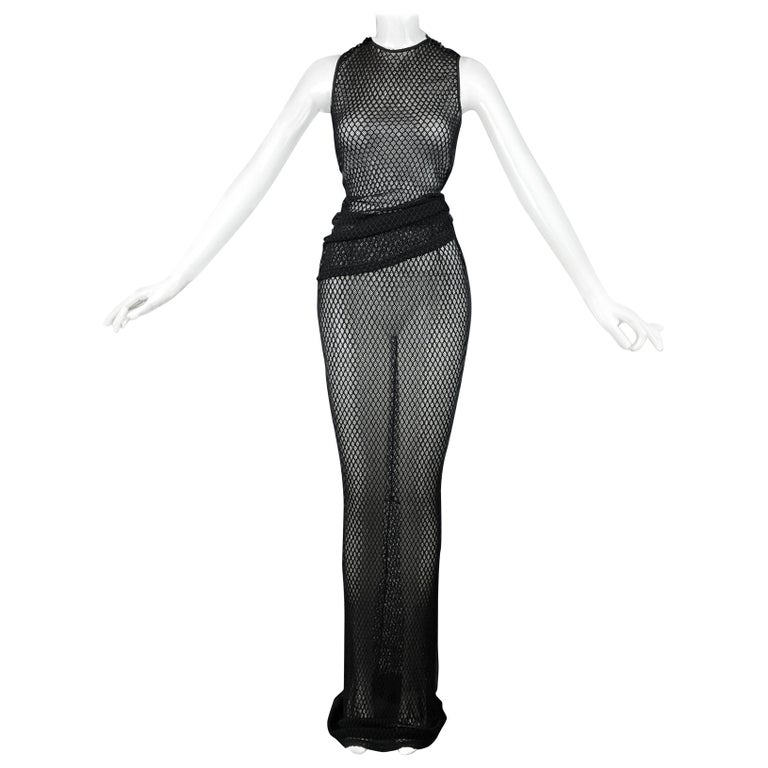 S/S 1997 Dolce and Gabbana Black Sheer Knit Crochet 2-Piece Set 
