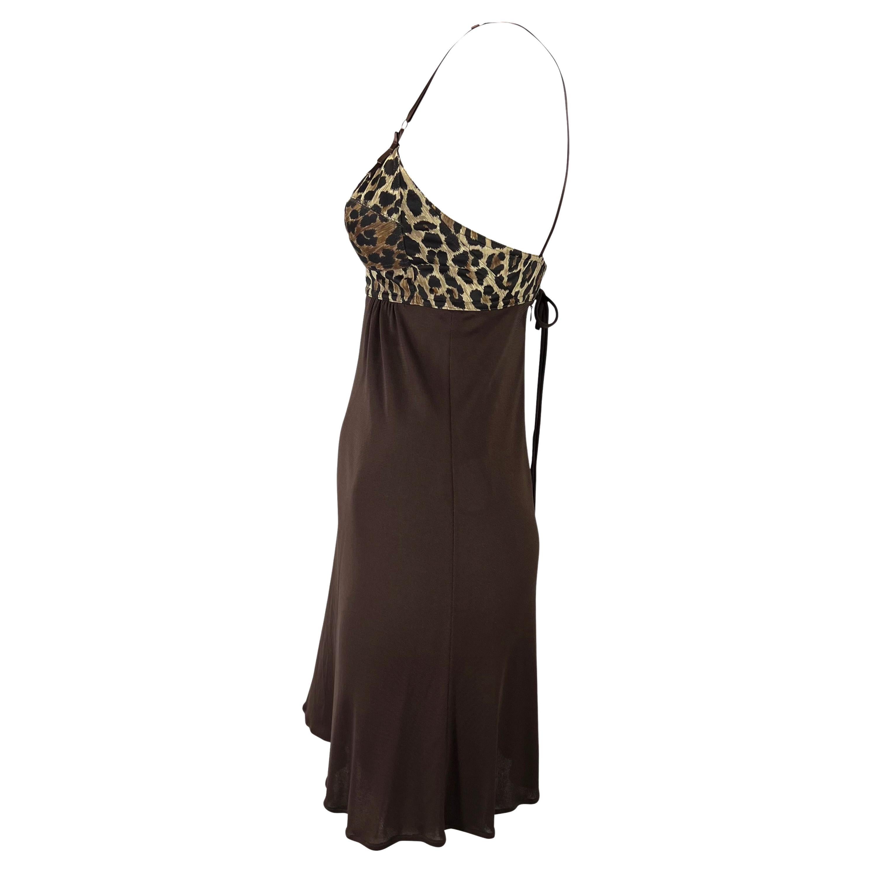 Black S/S 1997 Dolce & Gabbana Cheetah Print Sheer Brown Bustier Slip Dress For Sale