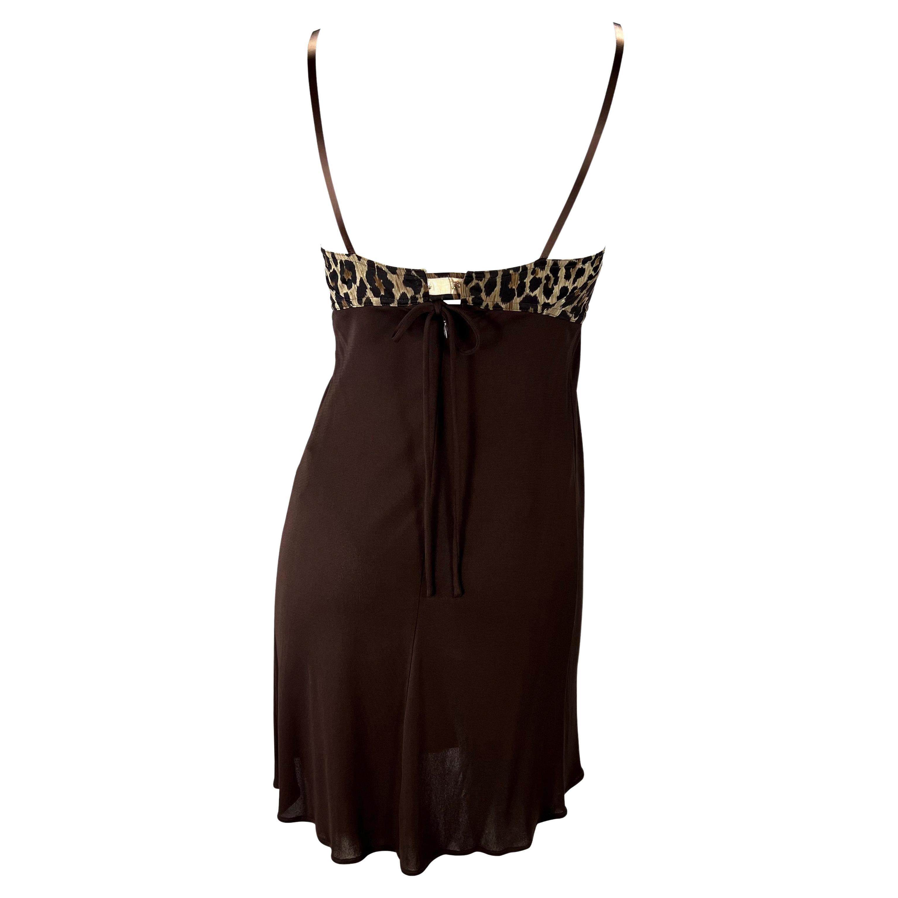 S/S 1997 Dolce & Gabbana Cheetah Print Sheer Brown Bustier Slip Dress In Good Condition For Sale In West Hollywood, CA