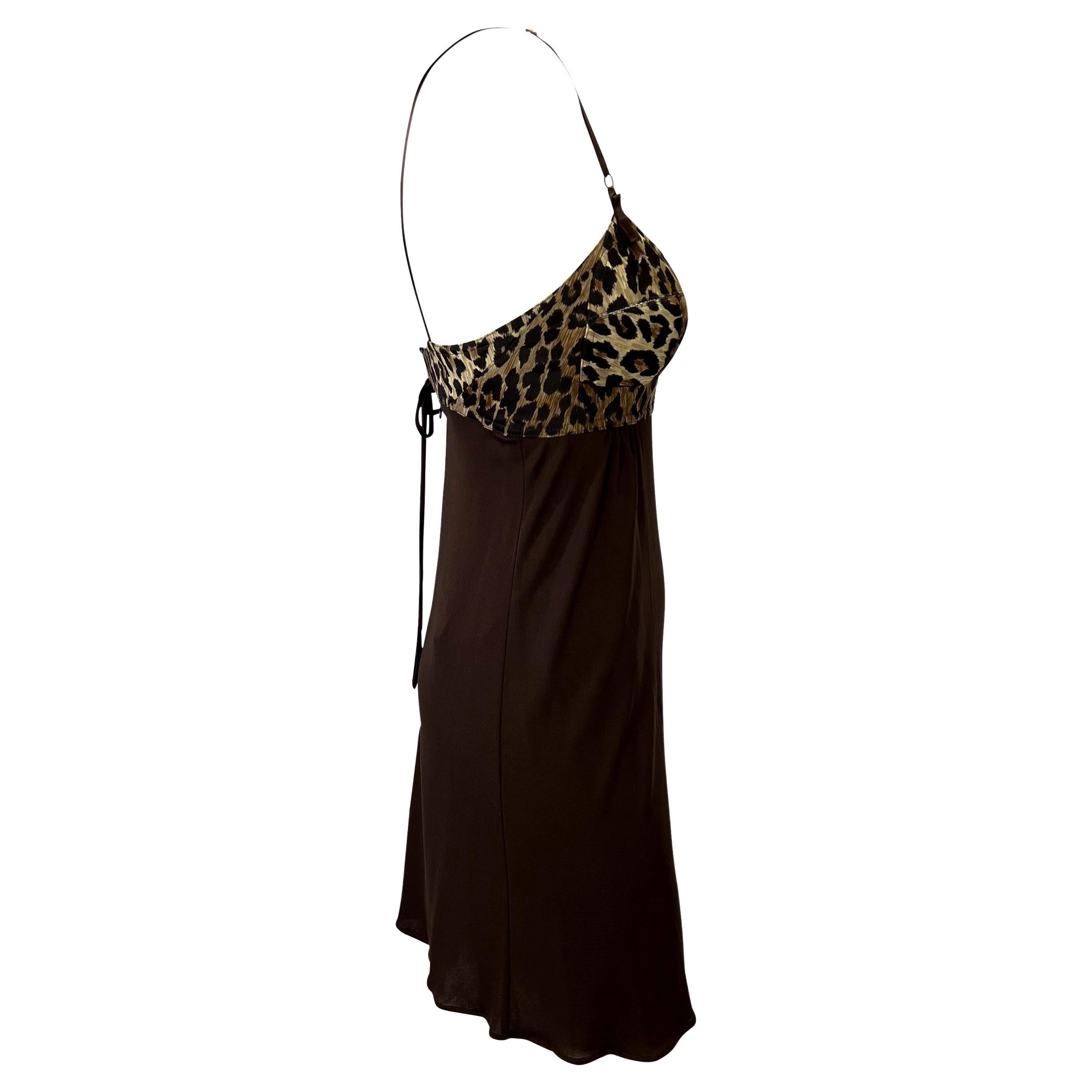 Women's S/S 1997 Dolce & Gabbana Cheetah Print Sheer Brown Bustier Slip Dress For Sale
