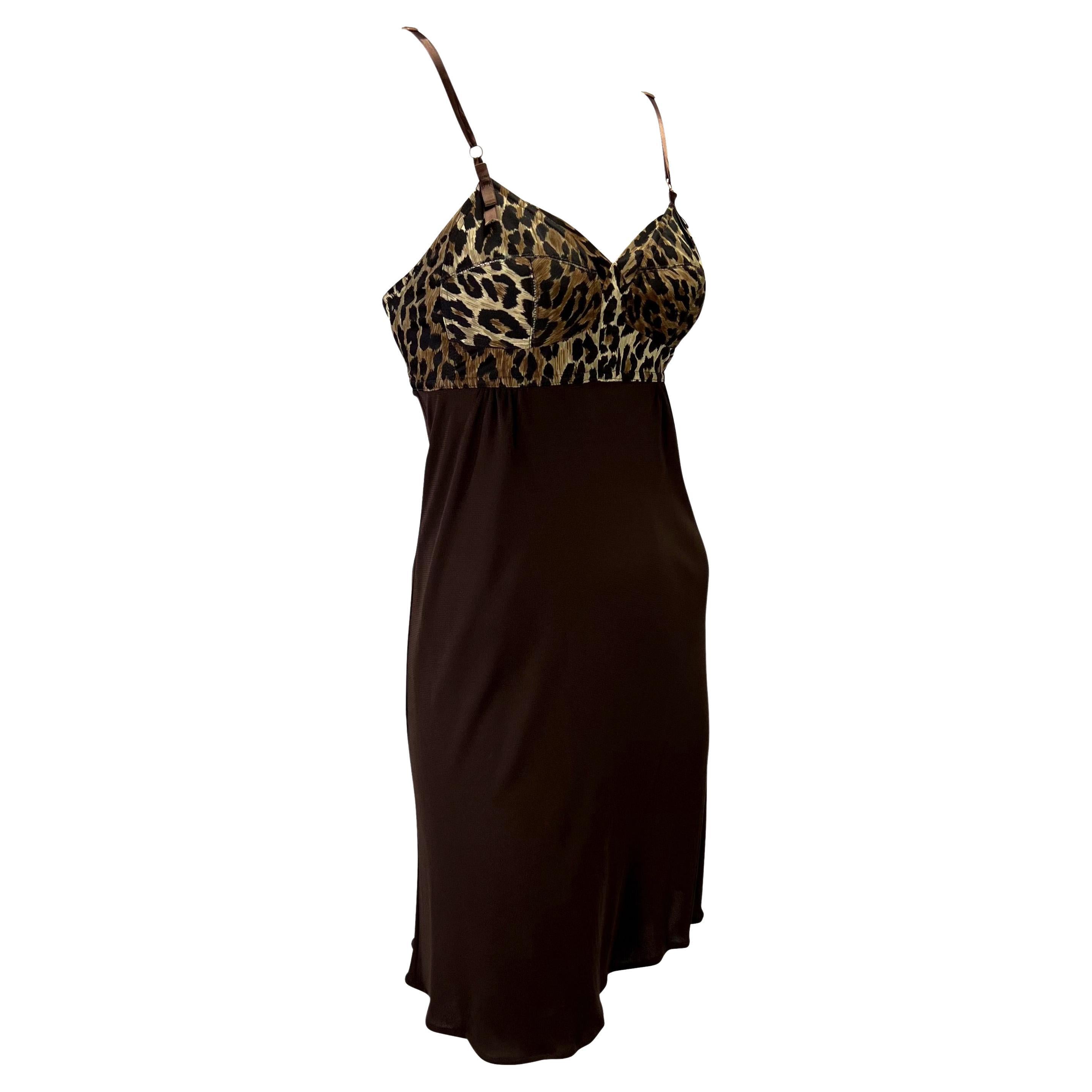 S/S 1997 Dolce & Gabbana SJP Cheetah Print Sheer Brown Bustier Slip Dress For Sale 2