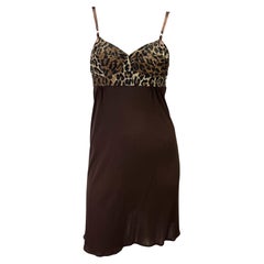 S/S 1997 Dolce & Gabbana Cheetah Print Sheer Brown Bustier Slip Dress