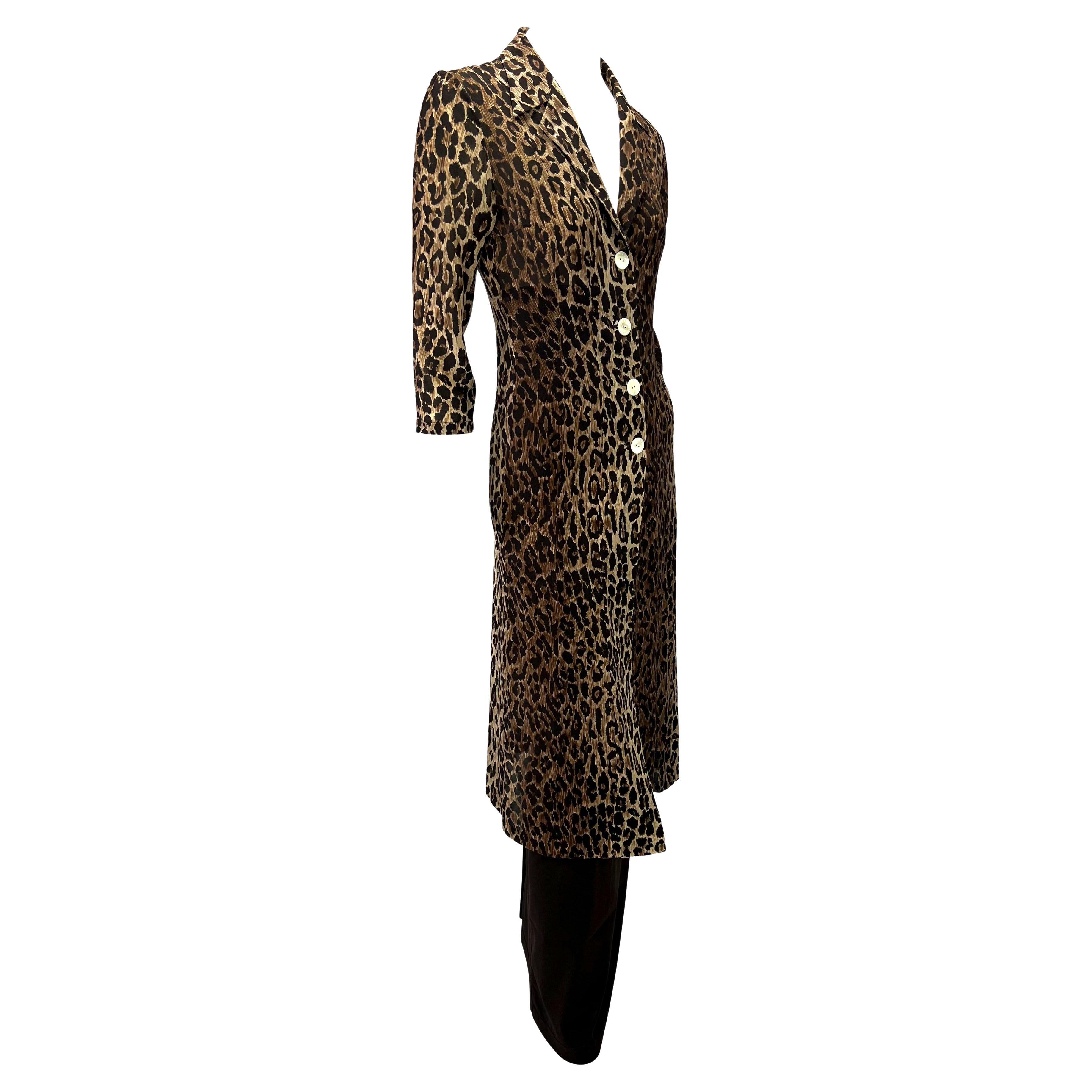 S/S 1997 Dolce & Gabbana Cheetah Print Sheer Cardigan High-Waisted Skirt Set For Sale 5