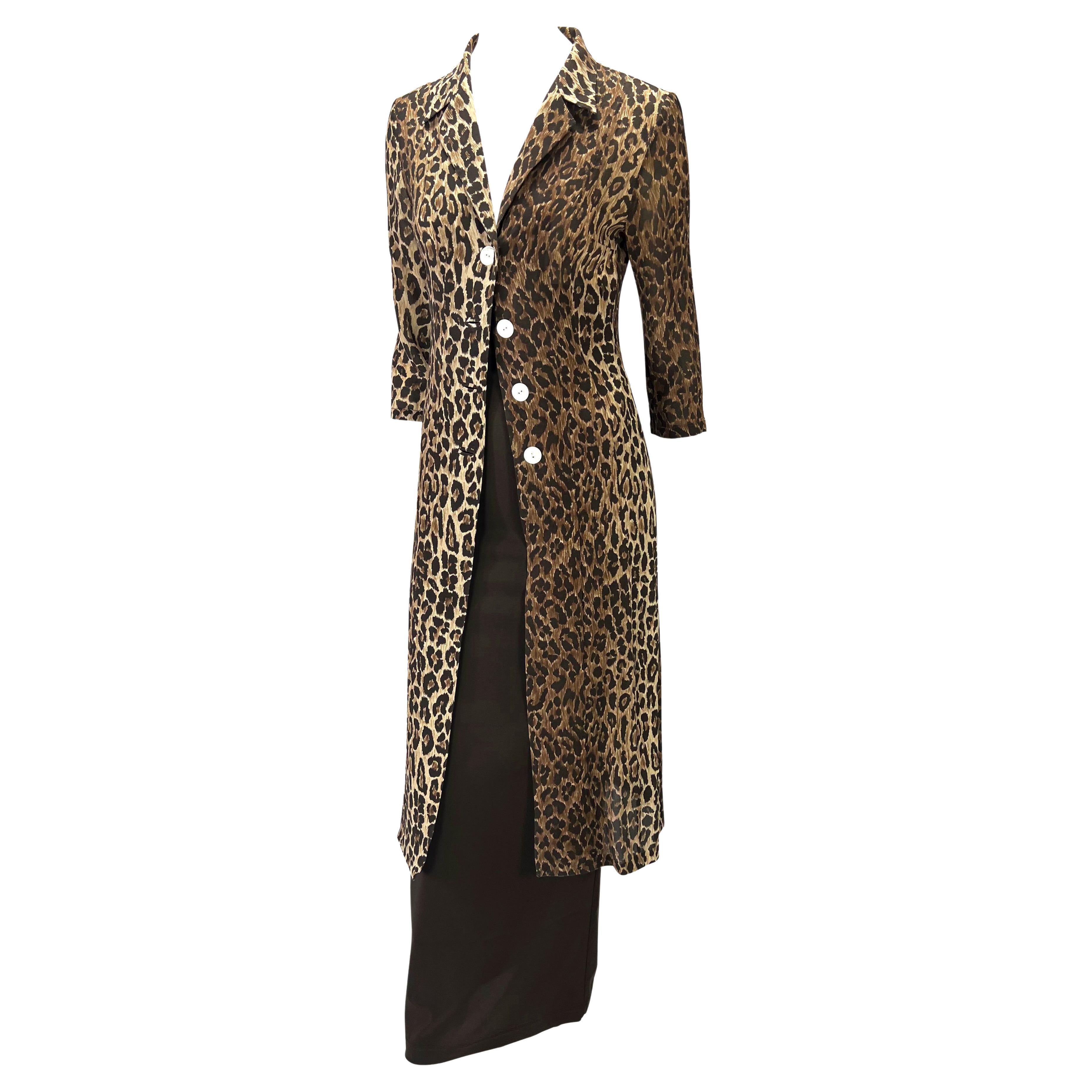 Women's S/S 1997 Dolce & Gabbana Cheetah Print Sheer Cardigan High-Waisted Skirt Set For Sale