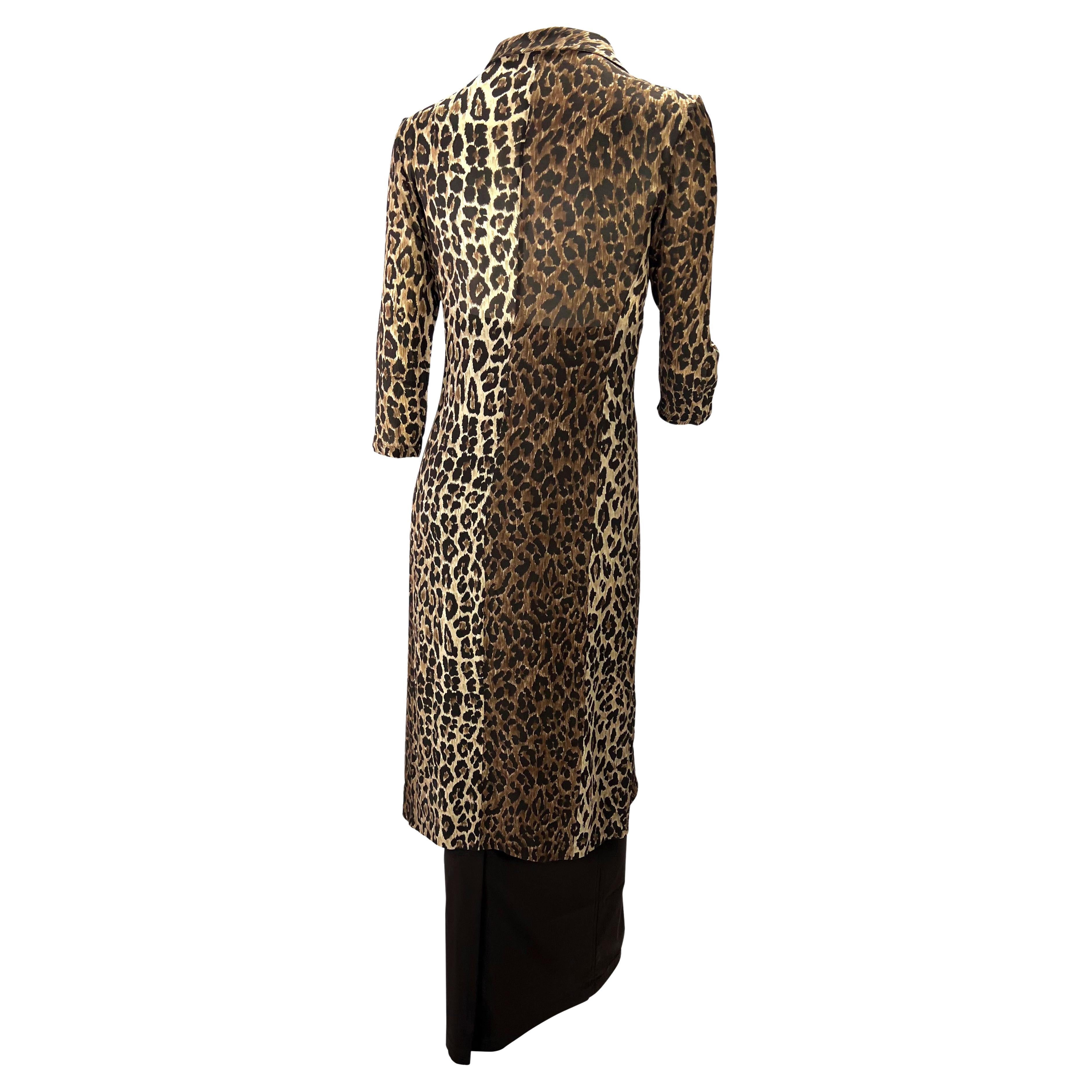 S/S 1997 Dolce & Gabbana Cheetah Print Sheer Cardigan High-Waisted Skirt Set For Sale 2