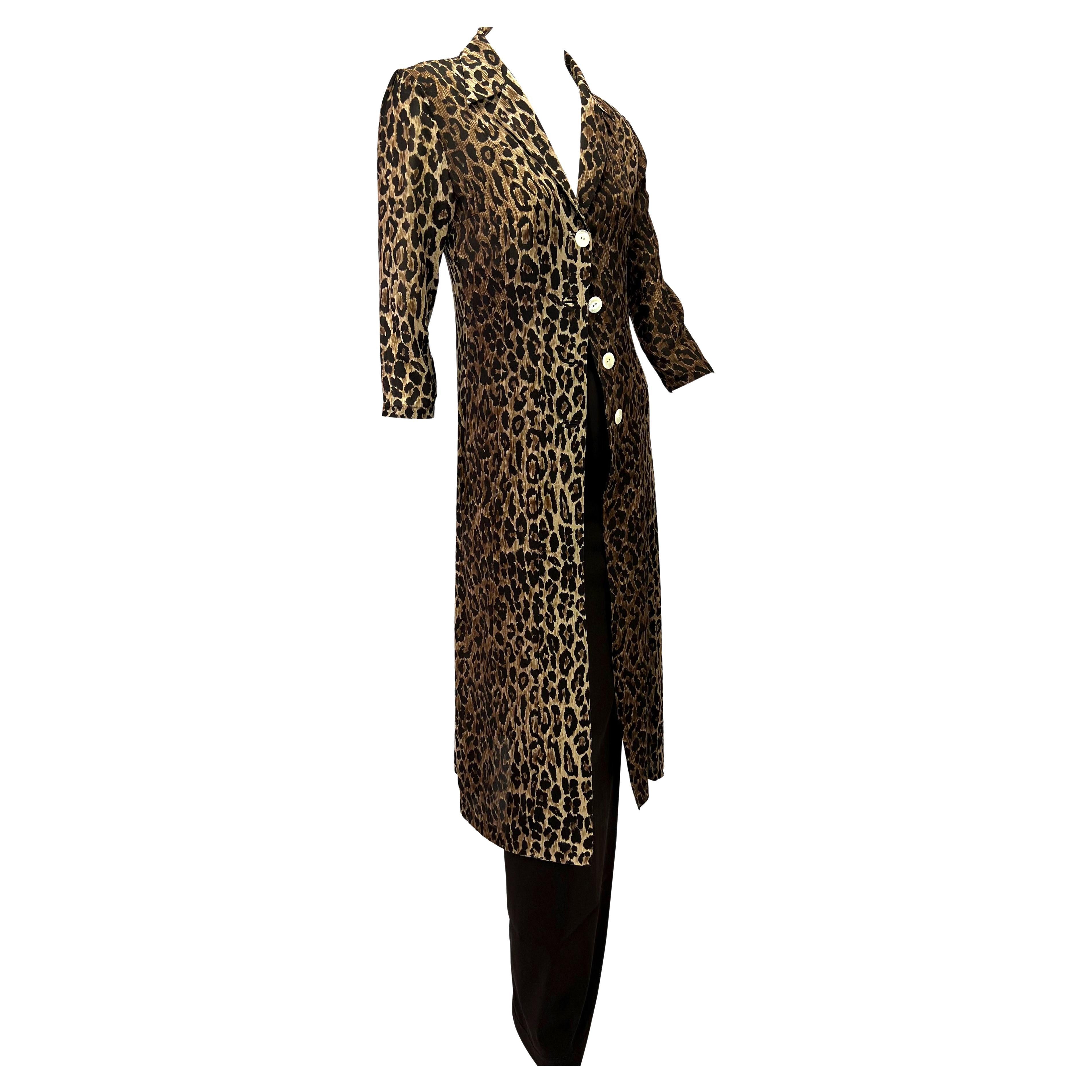 S/S 1997 Dolce & Gabbana Cheetah Print Sheer Cardigan High-Waisted Skirt Set For Sale 4