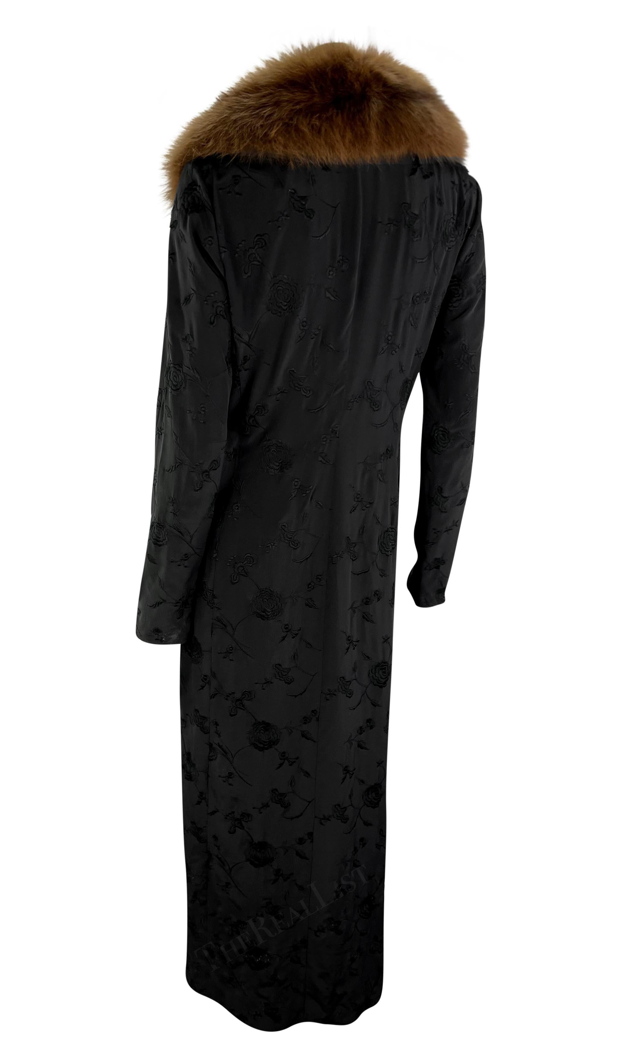 Women's S/S 1997 Dolce & Gabbana Floral Embroidery Black Silk Sable Mink Trim Coat Dress For Sale