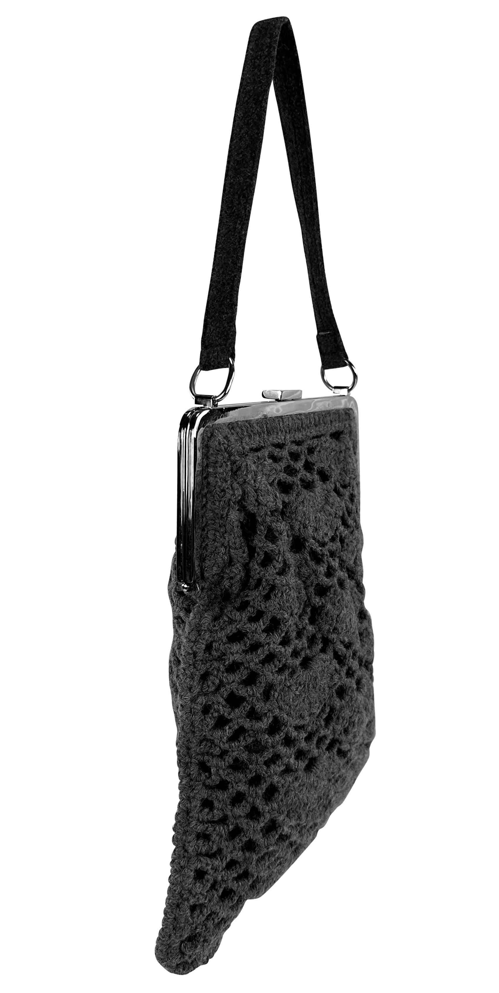 Women's S/S 1997 Dolce & Gabbana Grey Crochet Knit Silver Frame Evening Bag For Sale