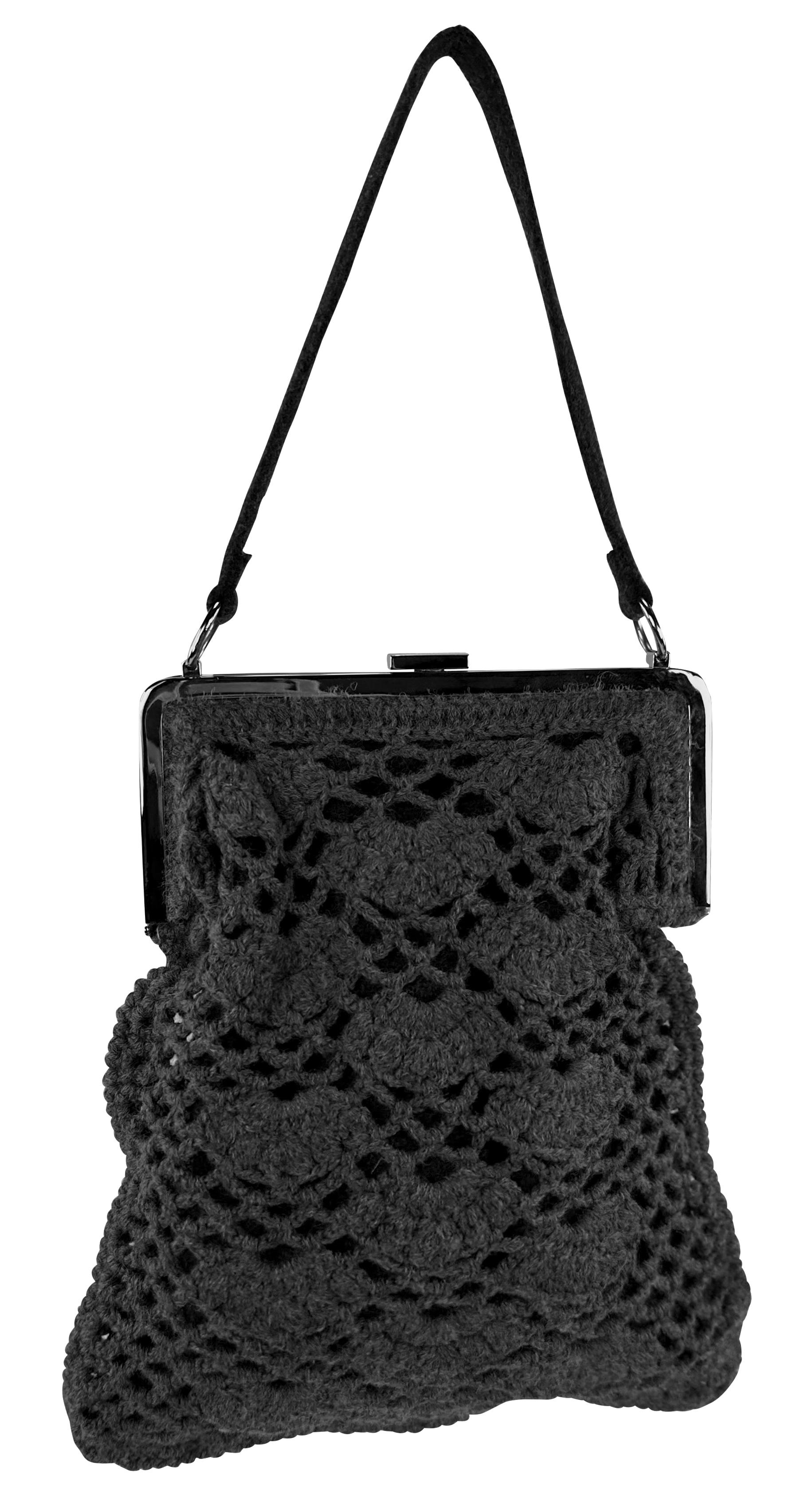 S/S 1997 Dolce & Gabbana Grey Crochet Knit Silver Frame Evening Bag For Sale 2