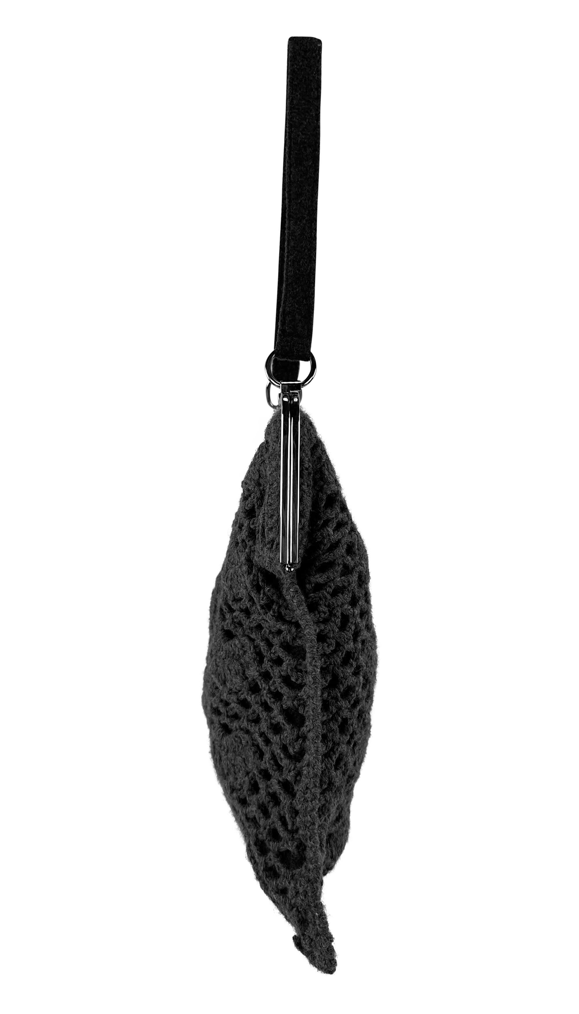 S/S 1997 Dolce & Gabbana Grey Crochet Knit Silver Frame Evening Bag For Sale 3