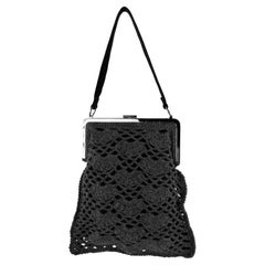 Vintage S/S 1997 Dolce & Gabbana Grey Crochet Knit Silver Frame Evening Bag