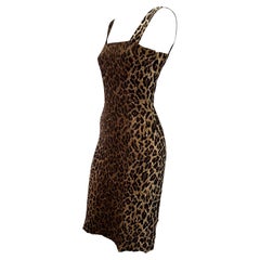 S/S 1997 Dolce & Gabbana Leopard Print Silk Sleeveless Bodycon Pin-Up Dress