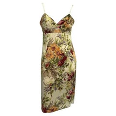 F/S 1997 Dolce & Gabbana Off-White Floral Satin Bralette Ausschnitt Kleid mit Blumenmuster