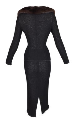 S/S 1997 Dolce & Gabbana Pin-Up Black Knit Jacket & Skirt Set w Sable Fur