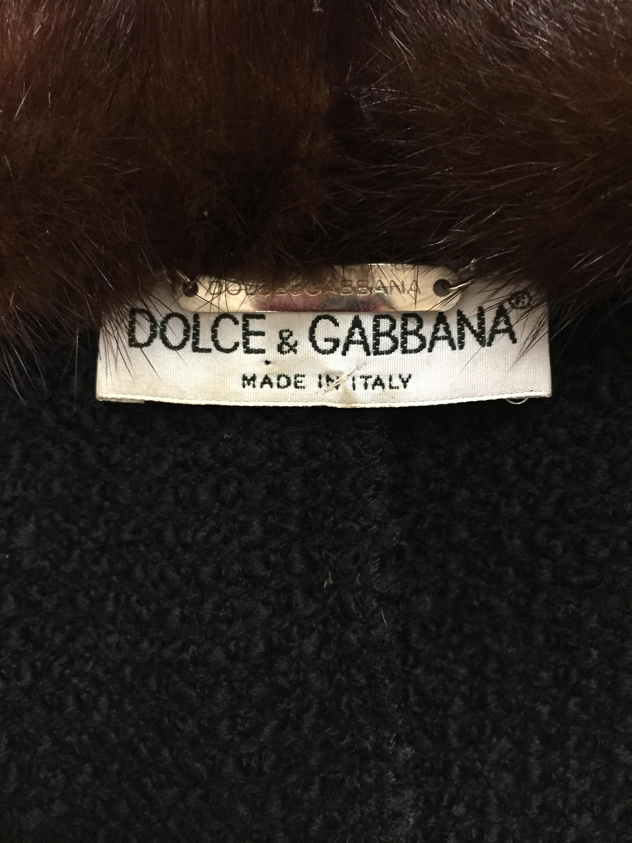 S/S 1997 Dolce & Gabbana Pin-Up Black Knit Jacket & Skirt Set w Sable Fur In Good Condition In Yukon, OK