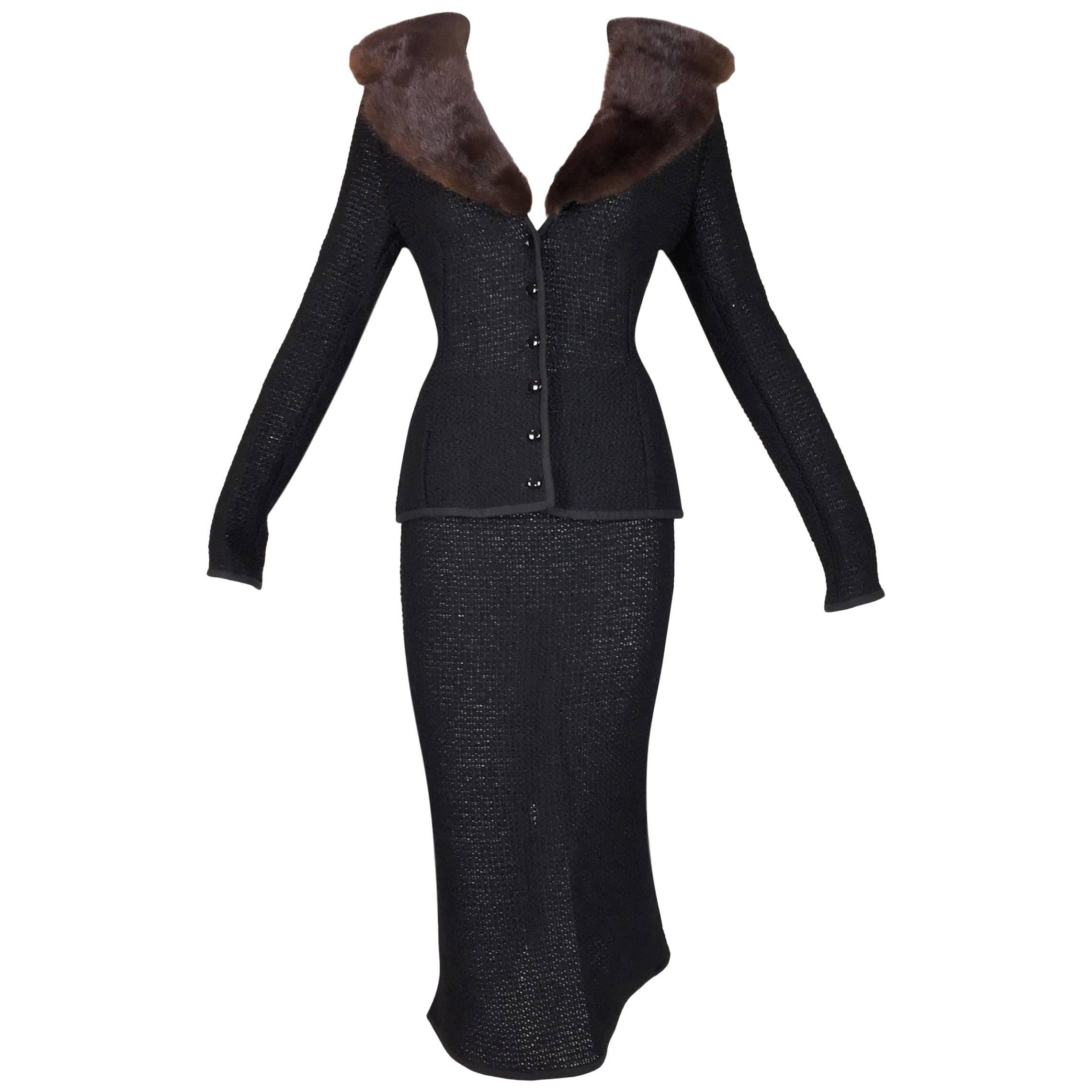 S/S 1997 Dolce 
Gabbana Pin-Up Black Sheer Knit Skirt and Jacket with Sable Fur