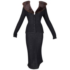 Vintage S/S 1997 Dolce & Gabbana Pin-Up Black Sheer Knit Skirt and Jacket with Sable Fur